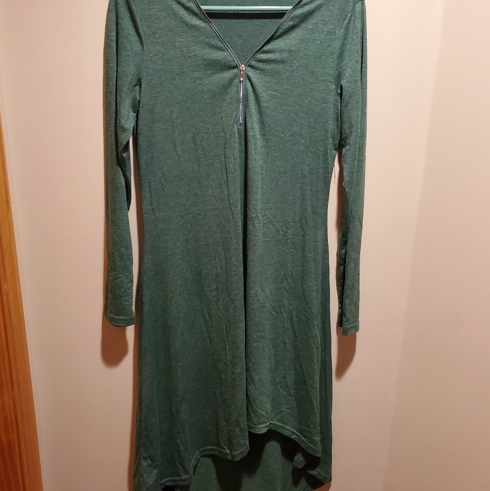 STYLEWORD Women's Long Sleeve Zip V Neck Asymmetrical Swing Tunic Dress